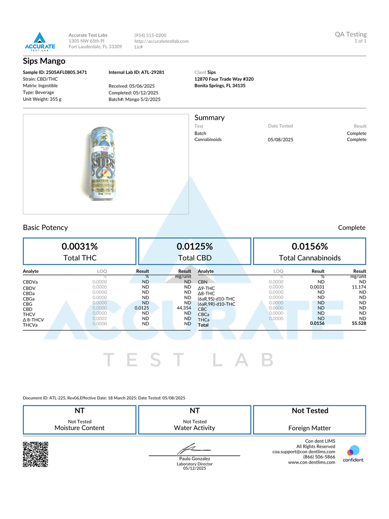 Lab certificate 1 for Magnificent Mango
