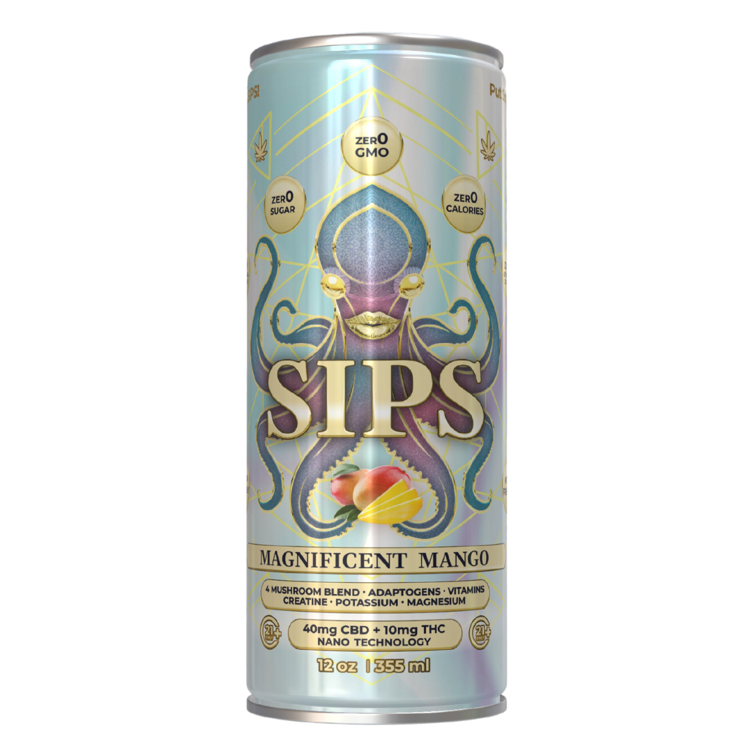 Refreshing Magnificent Mango hemp drink by Love Sips, packed with juicy mango and wellness for longevity in every sip.


